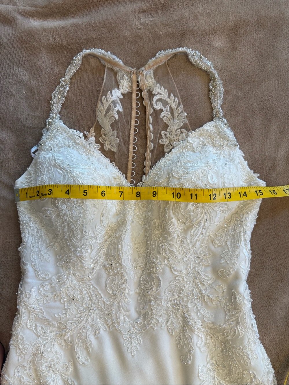 Elegant White Lace Halter Bridal Gown - Picture 11 of 17